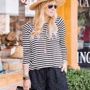 Cabi 5188 Bistro Black and White Tee 3/4 Sleeve Large